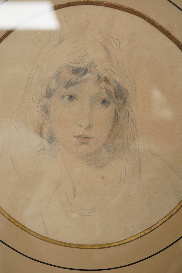 W. T. Toffin, after Sir Thomas Lawrence (1769-1830), Portrait of Lady Augusta Lowther (née Fane), Countess of Lonsdale, inscribed verso, tondo, watercolour and pencil wash, 13.5cm diameter